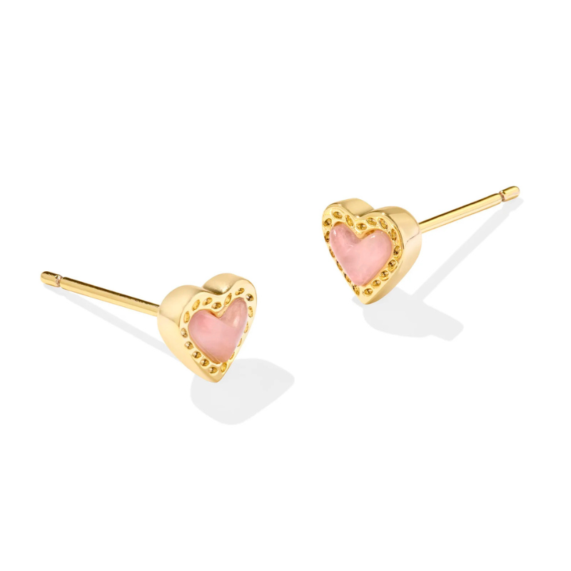 Kendra Scott | Mini Ari Gold Heart Studs in Rose Quartz