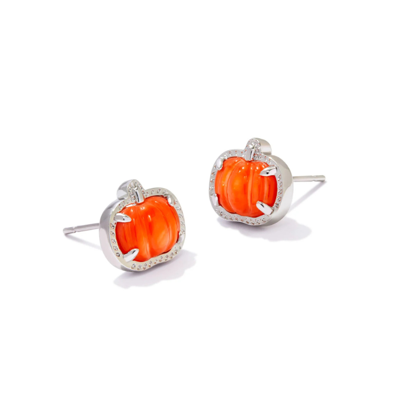 Kendra Scott | Pumpkin Silver Stud Earrings in Orange Mother of Pearl