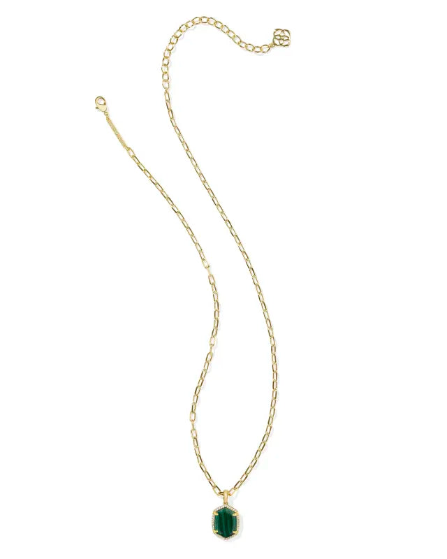 Kendra Scott | Daphne Pave Frame Pendant Gold Necklace in Green Malachite