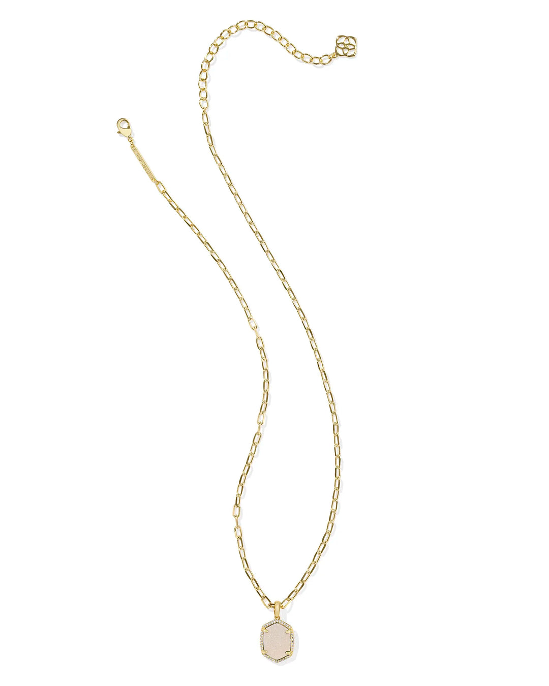 Kendra Scott | Daphne Pave Frame Pendant Gold Necklace in Iridescent Drusy