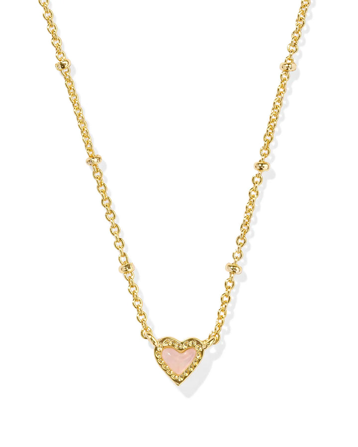 Kendra Scott | Mini Ari Heart Gold Satellite Necklace in Rose Quartz