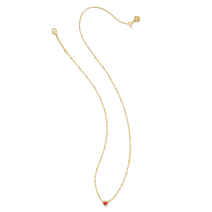 Kendra Scott | Mini Ari Heart Gold Short Pendant Satellite Necklace in Red Kyocera Opal
