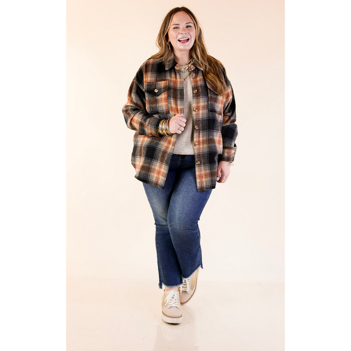 Kindness Everywhere Button Up Plaid Shacket in Black Mix