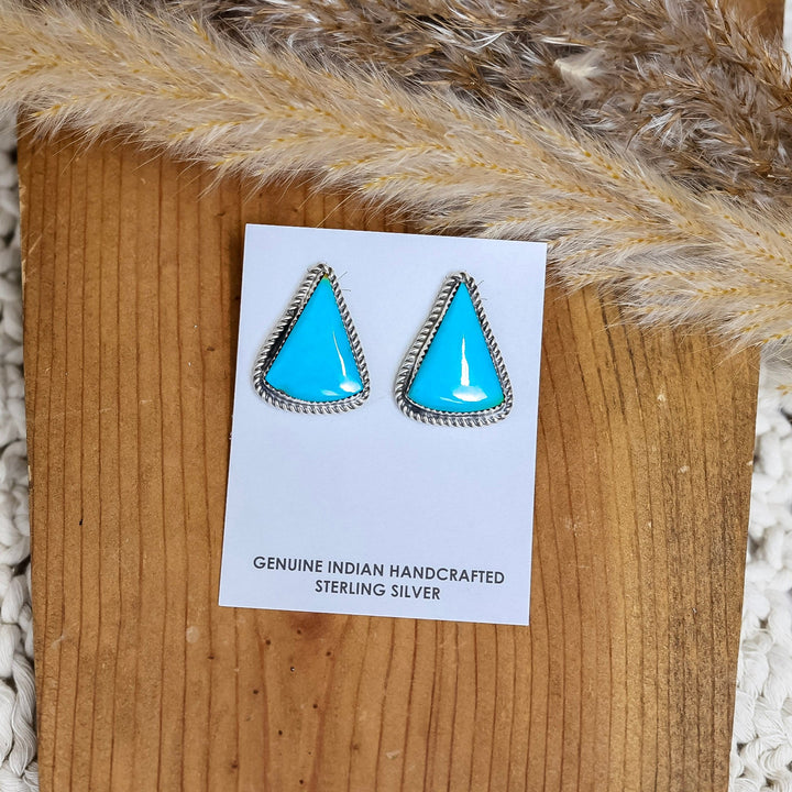 Navajo | Kingman Turquoise Stone Triangle Sterling Silver Drop earring