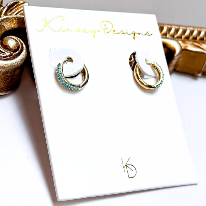 Kinsey Designs | Miles Huggie Hoop Earrings in Gold with Turquoise Colored Stones