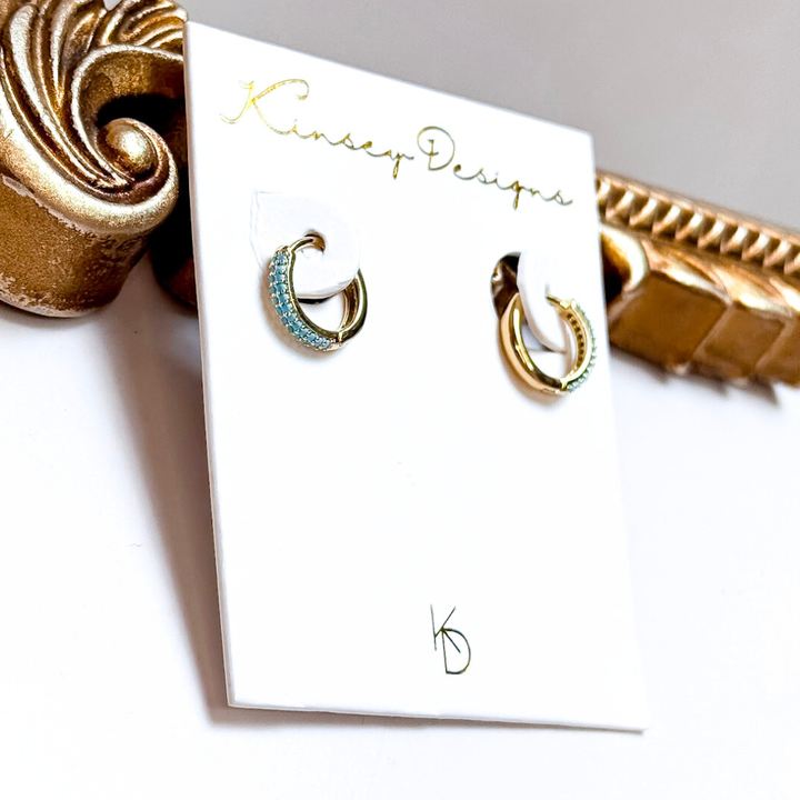 Kinsey Designs | Miles Huggie Hoop Earrings in Gold with Turquoise Colored Stones