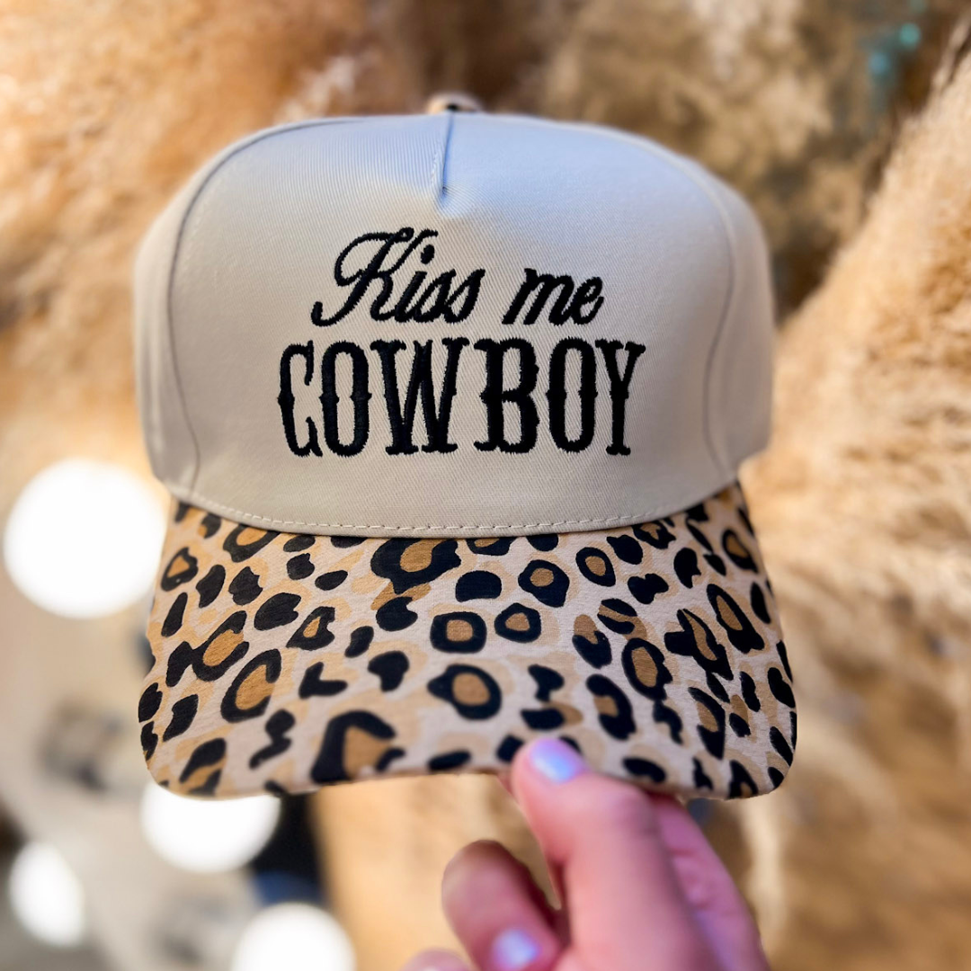 Kiss Me Cowboy Two Tone Canvas Trucker Hat in Multiple Color Options