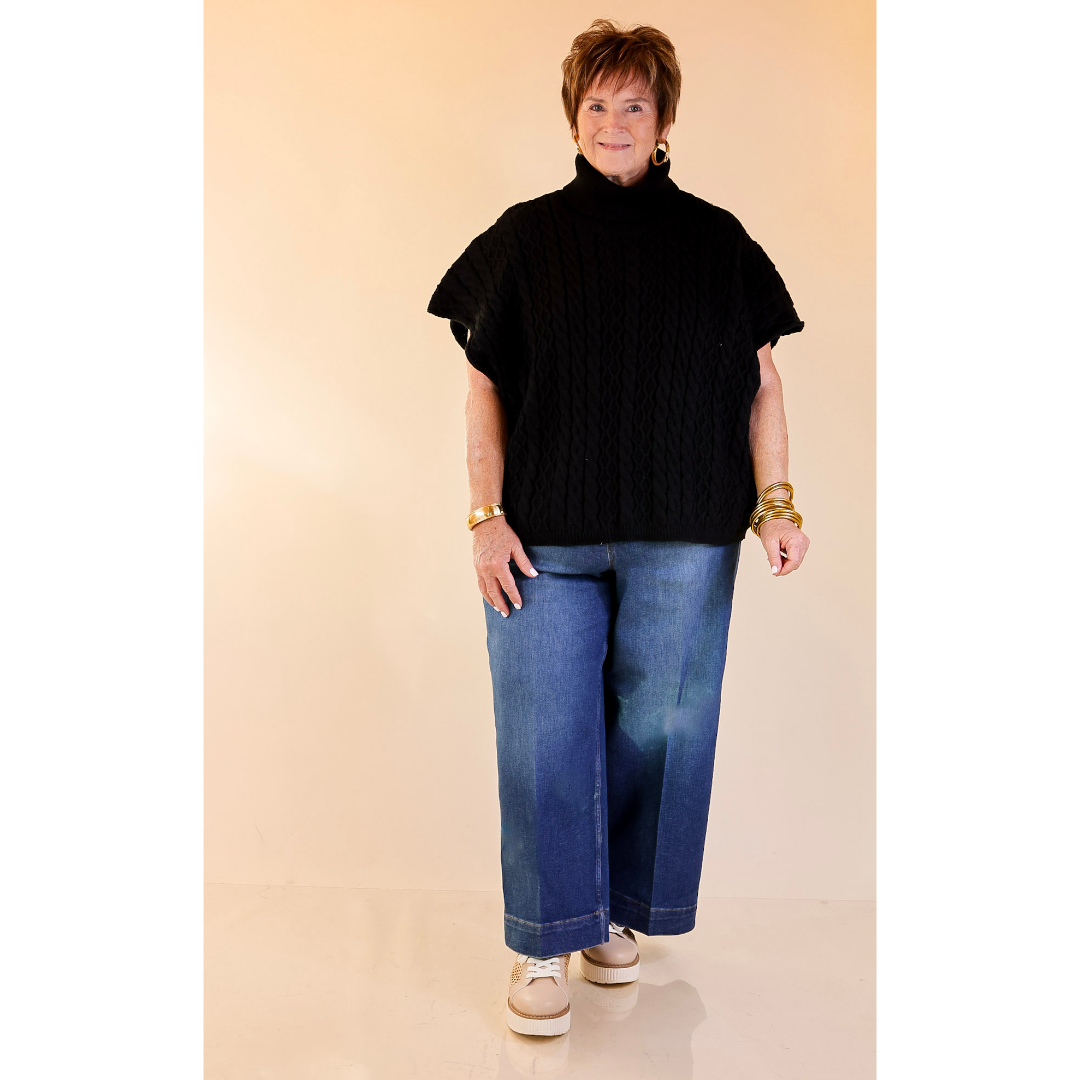 Knit to Be Cable Knit Turtleneck Sweater in Black