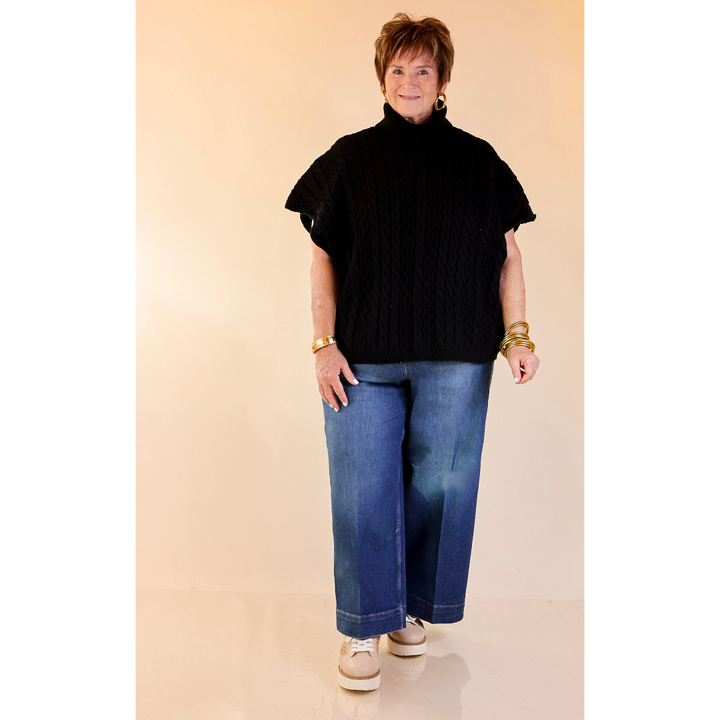 Knit to Be Cable Knit Turtleneck Sweater in Black