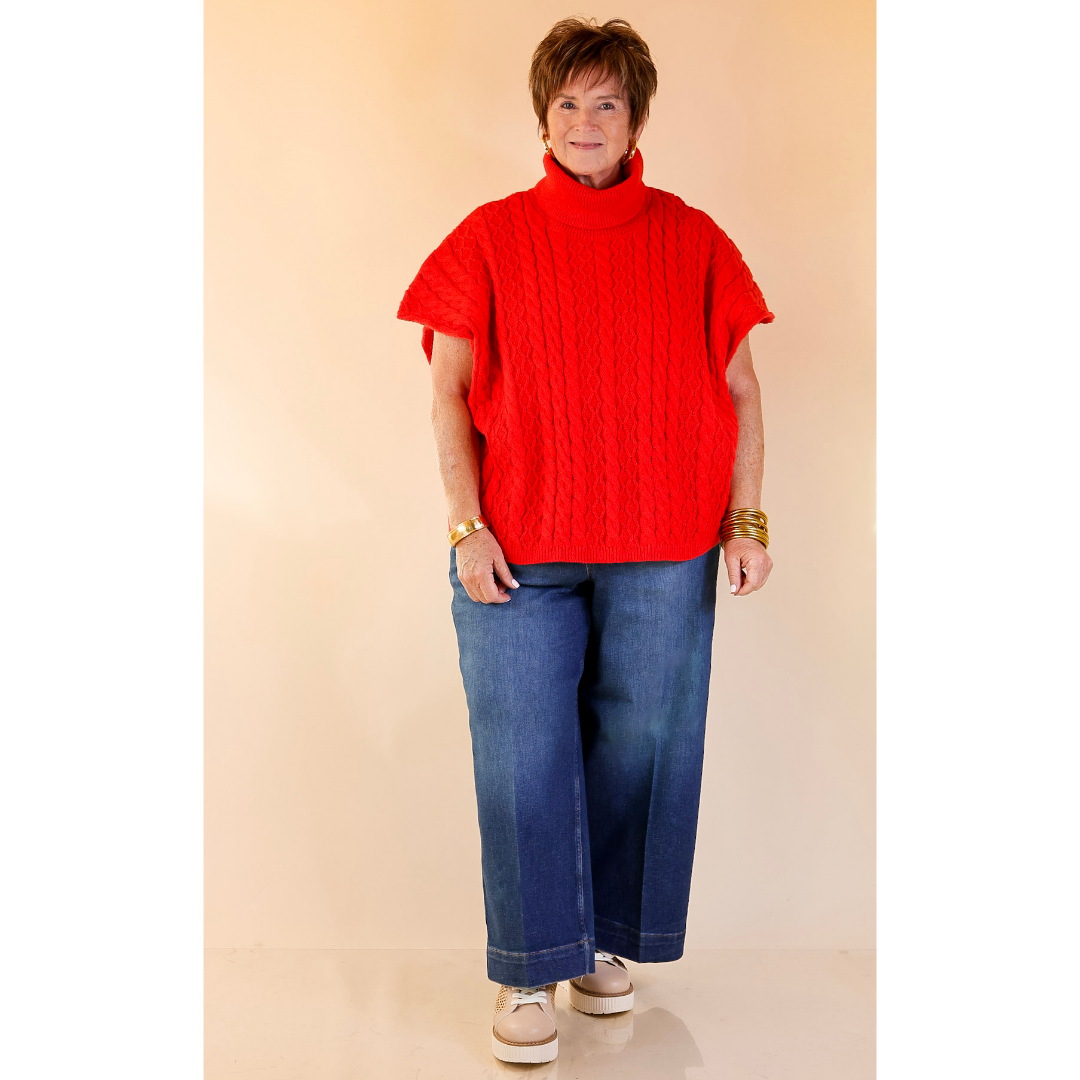 Knit to Be Cable Knit Turtleneck Sweater in Red