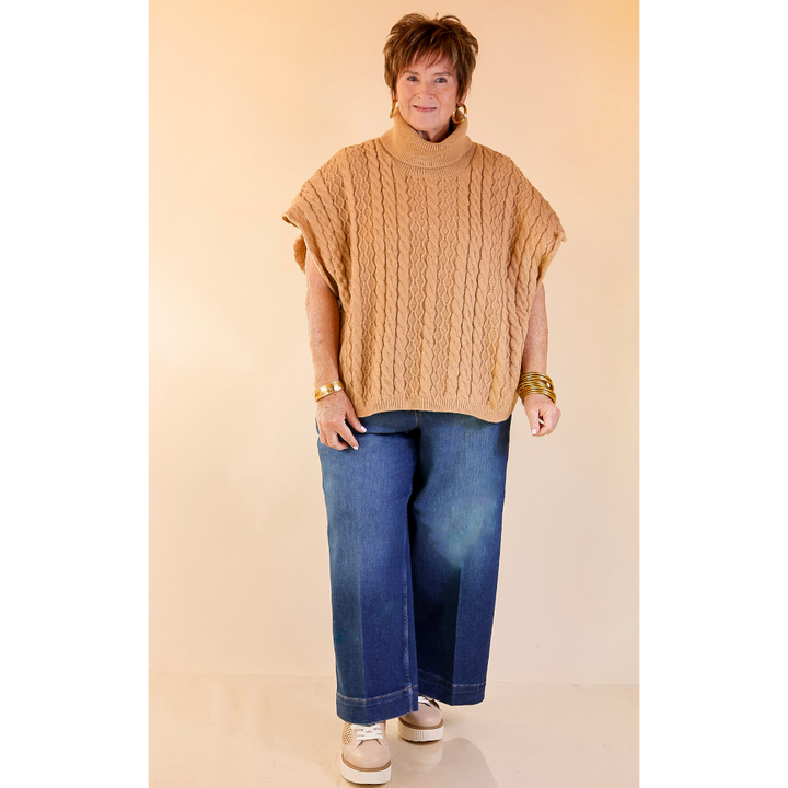 Knit to Be Cable Knit Turtleneck Sweater in Taupe
