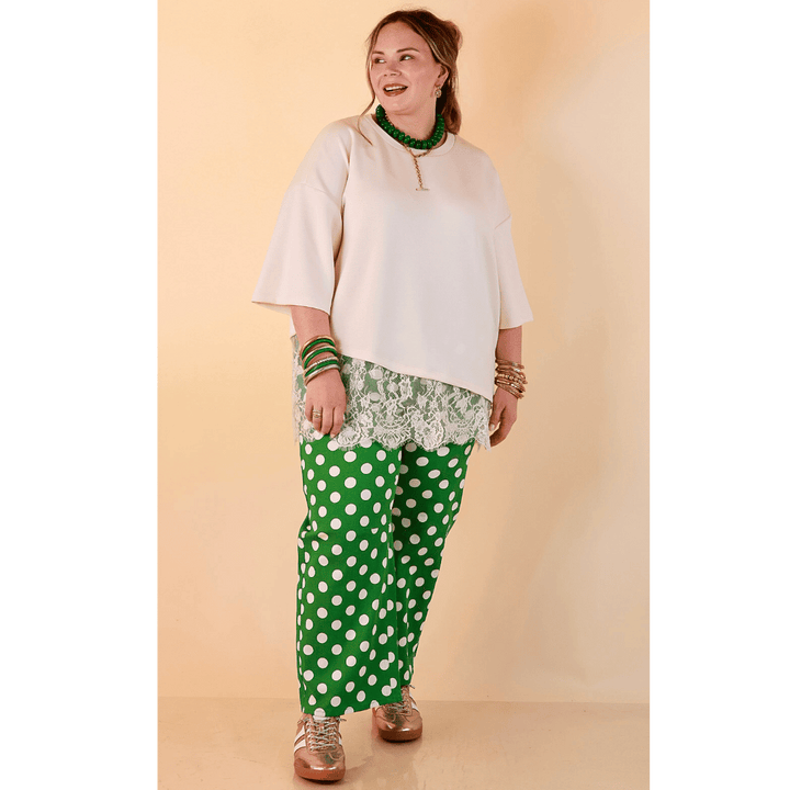 Laced with Charm Oversized Asymmetrical Lace Trim Boxy Top in Ivory