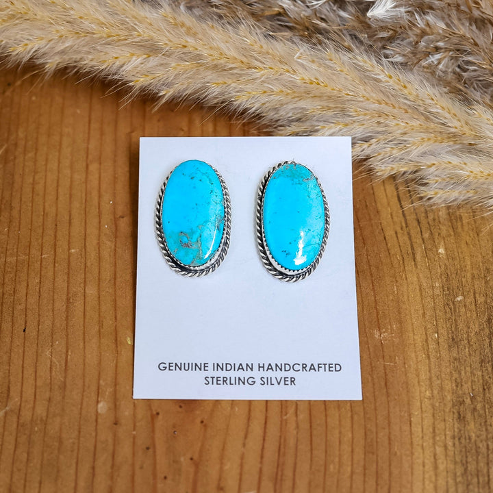 Navajo | Large Oval Kingman Turquoise Stone Drop earring