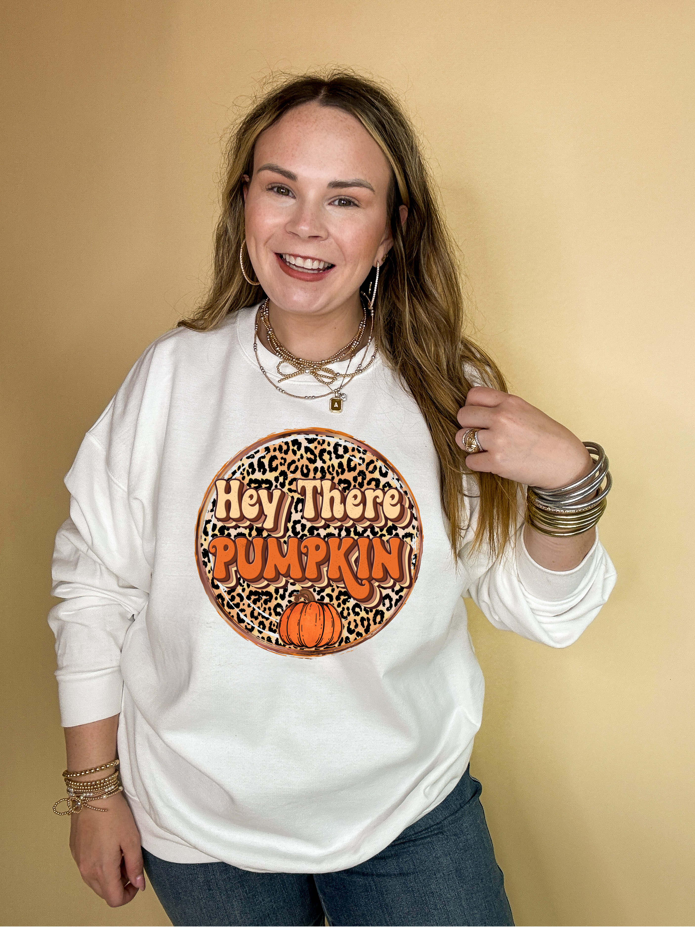 Online Exclusive | Hey There Pumpkin on Leopard background Graphic Sweatshirt in Multiple Color Options