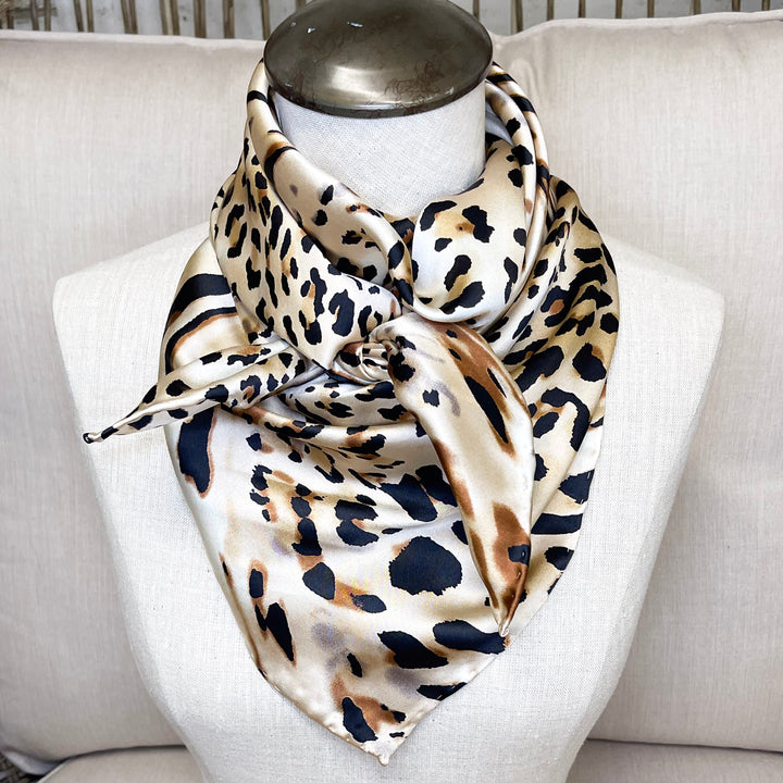 Leopard Charmeuse Silk Wild Rag in Tan