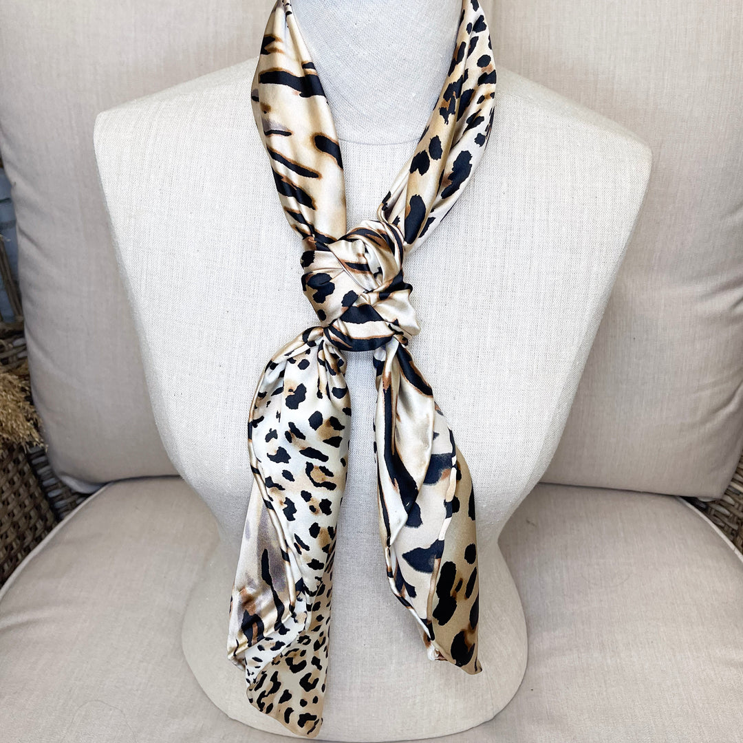 Leopard Charmeuse Silk Wild Rag in Tan