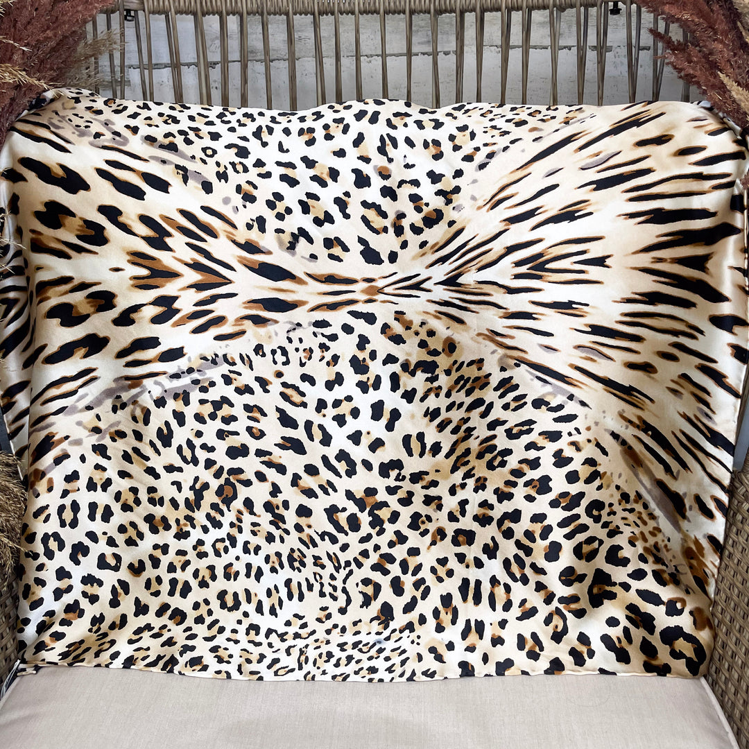 Leopard Charmeuse Silk Wild Rag in Tan