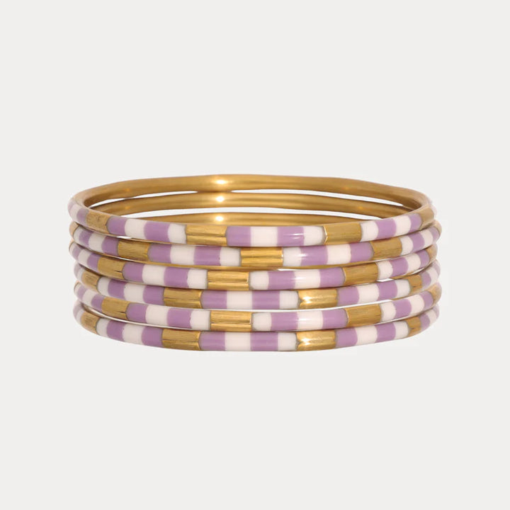 BuDhaGirl | Set of Six | Veda Bangles in Lilac Purple and White