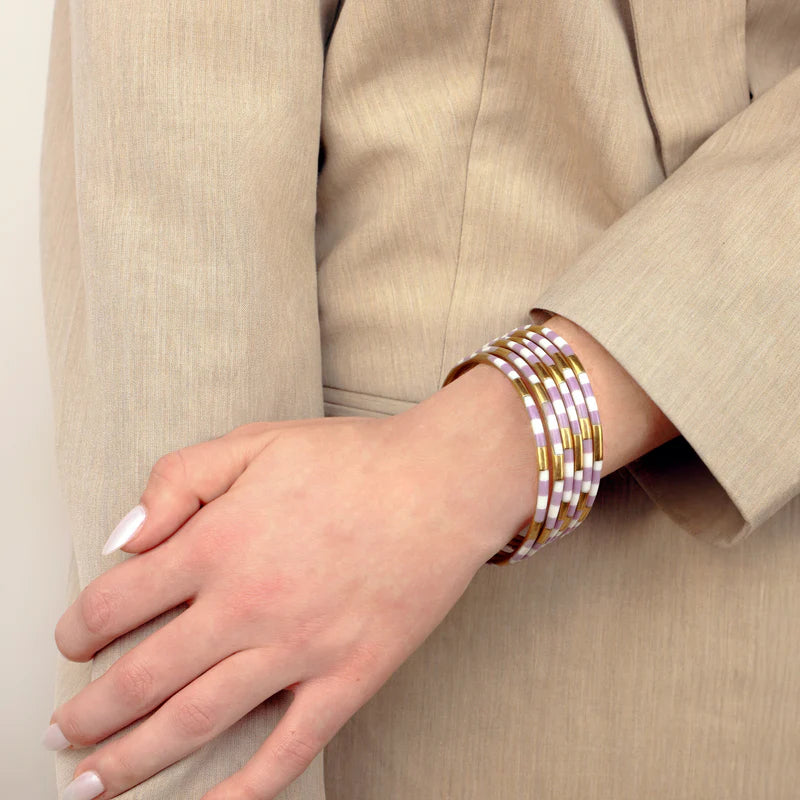 BuDhaGirl | Set of Six | Veda Bangles in Lilac Purple and White