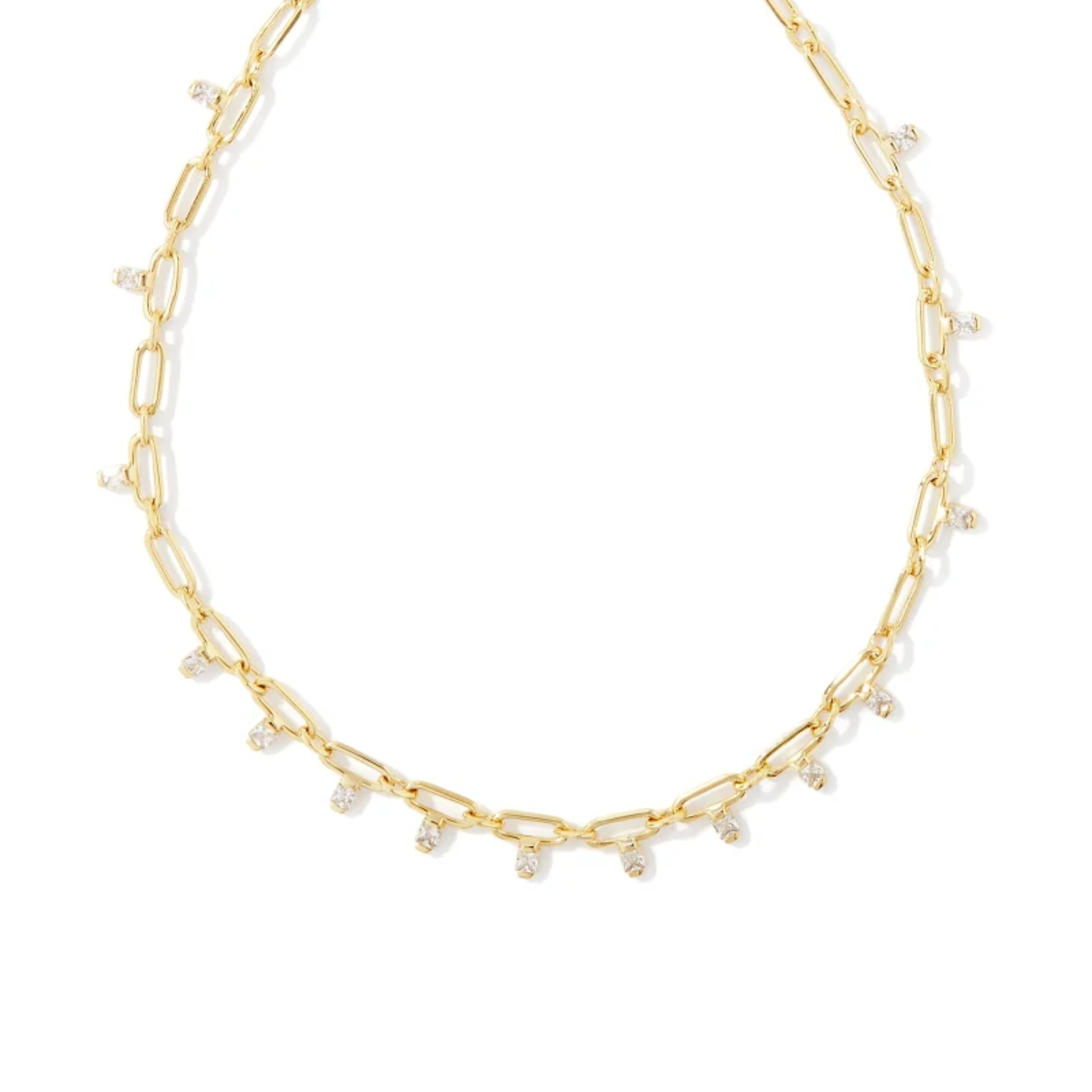 This Lindy Gold Crystal Chain Necklace by Kendra Scott is pictured on a white background.