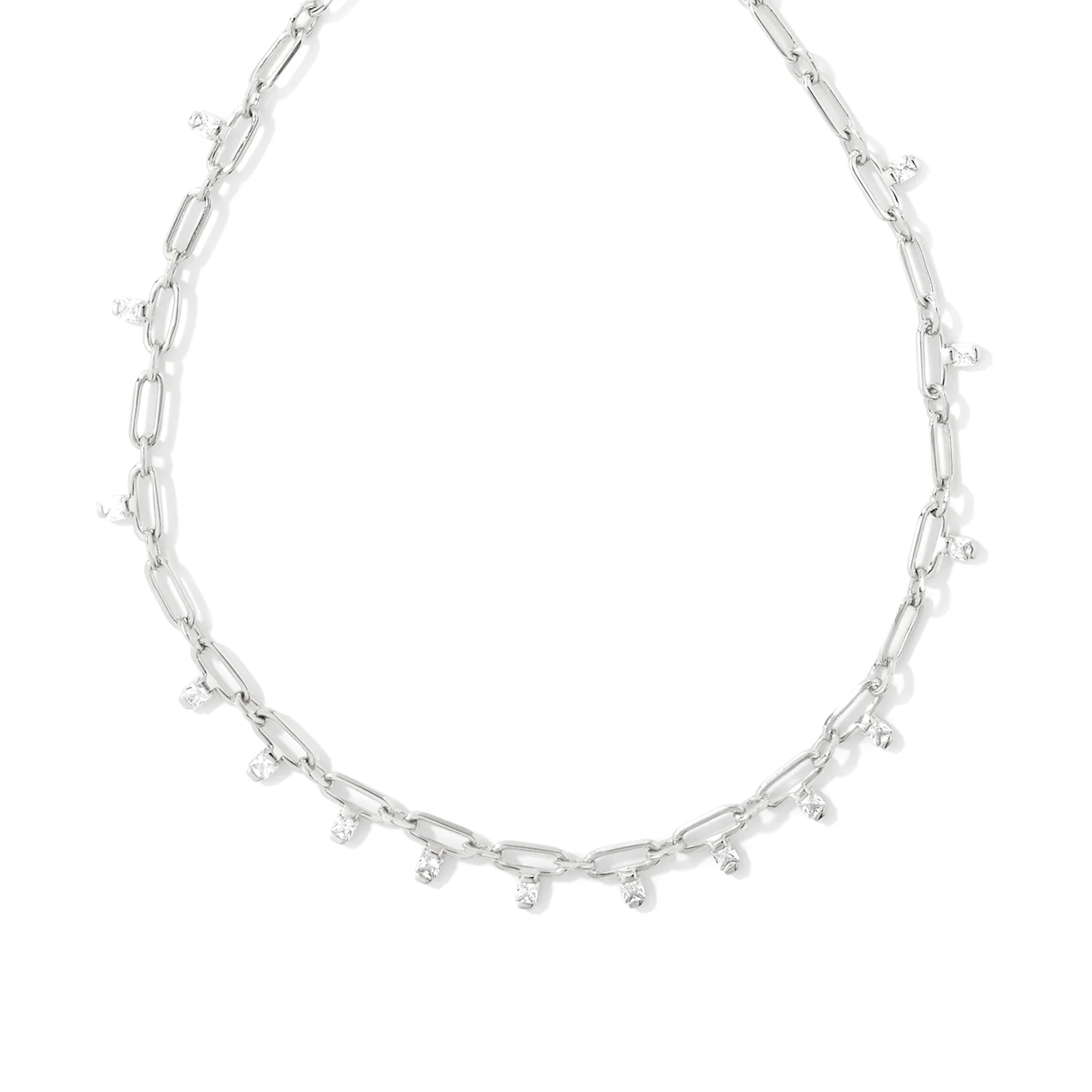 Kendra Scott | Lindy Silver Crystal Chain Necklace in White Crystal - Giddy Up Glamour Boutique