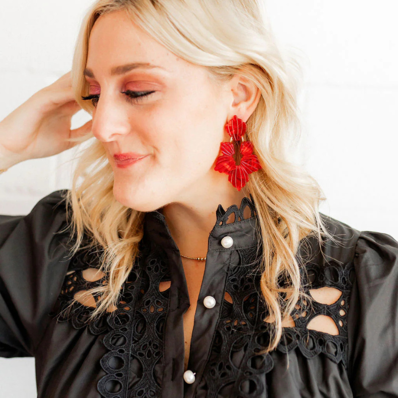 Linny Co | Michelle Drop Earrings in Pearlized Red