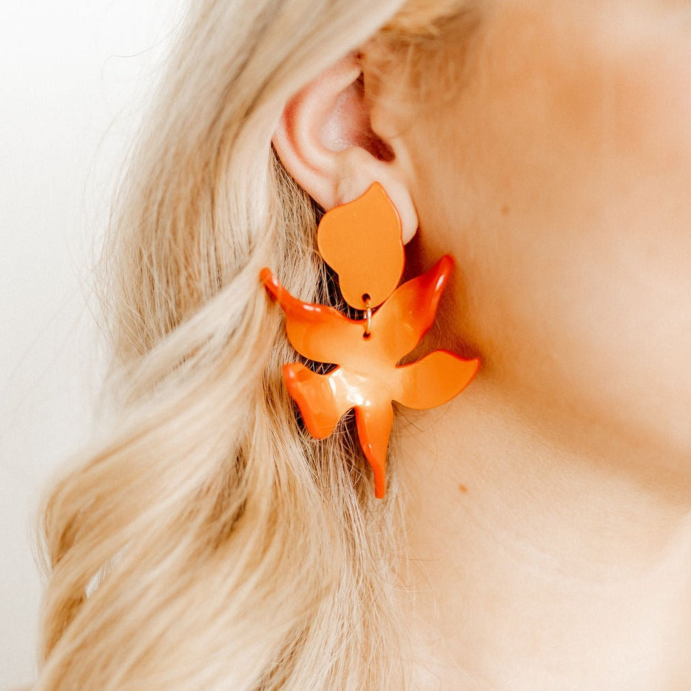 Linny Co | Flora Drop Earrings in Metallic Orange