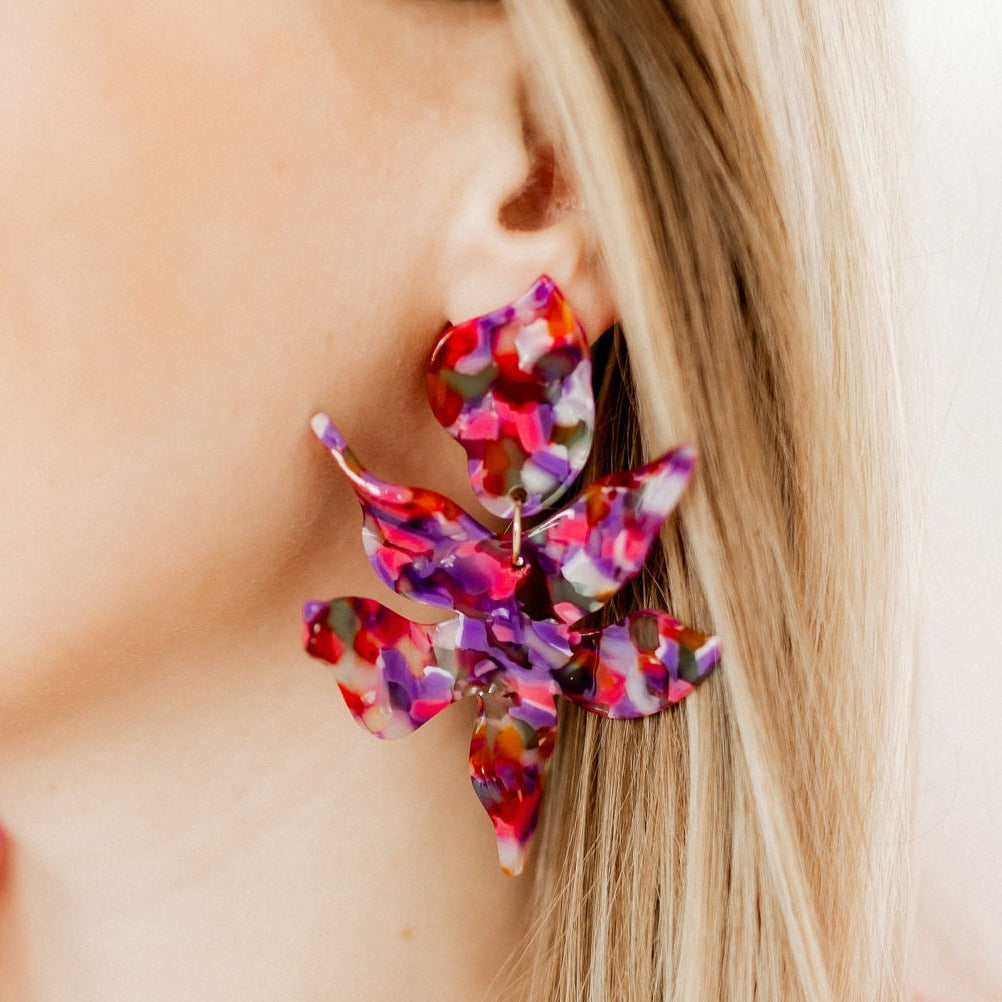 Linny Co | Flora Drop Earrings in Pink Multi