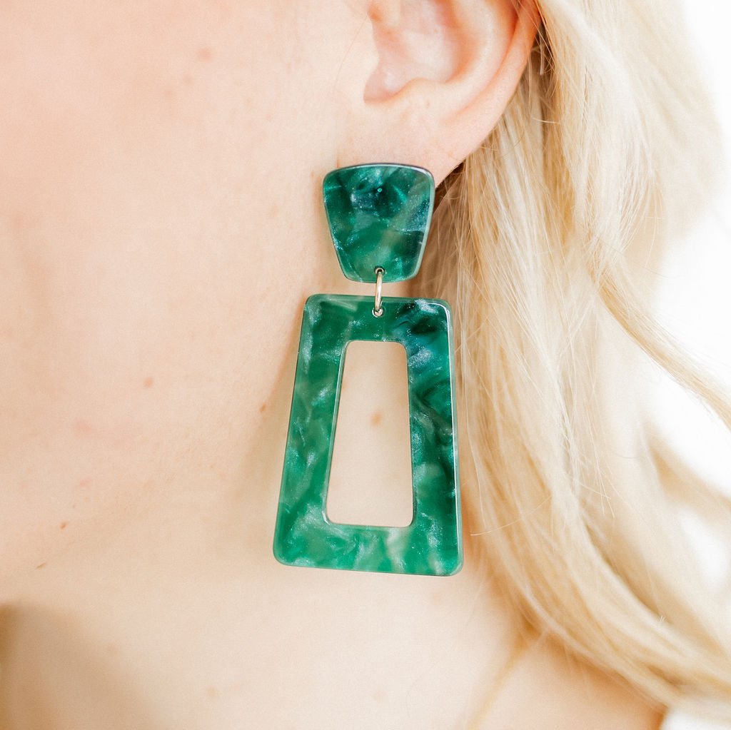 Linny Co | Kennedy Rectangular Drop Earrings in Forest Green