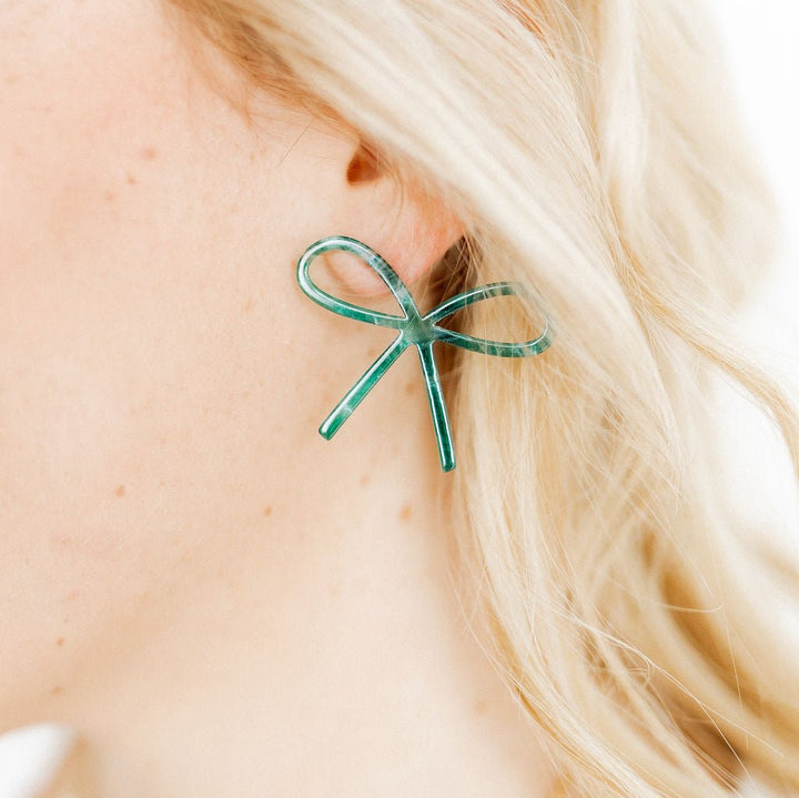 Linny Co | Lola Bow Earrings in Forest Green