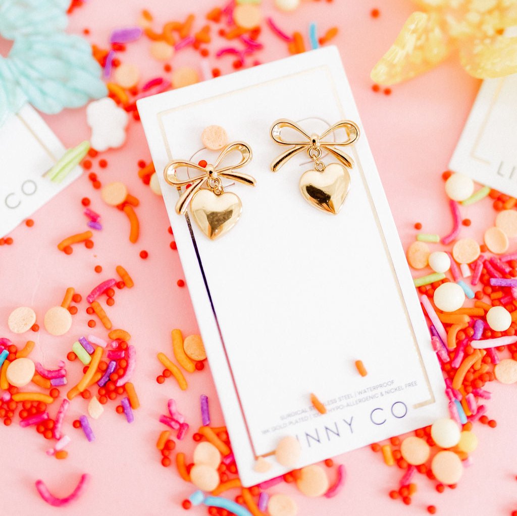 Linny Co | Ruthie Bow and Heart Drop Earrings in Gold