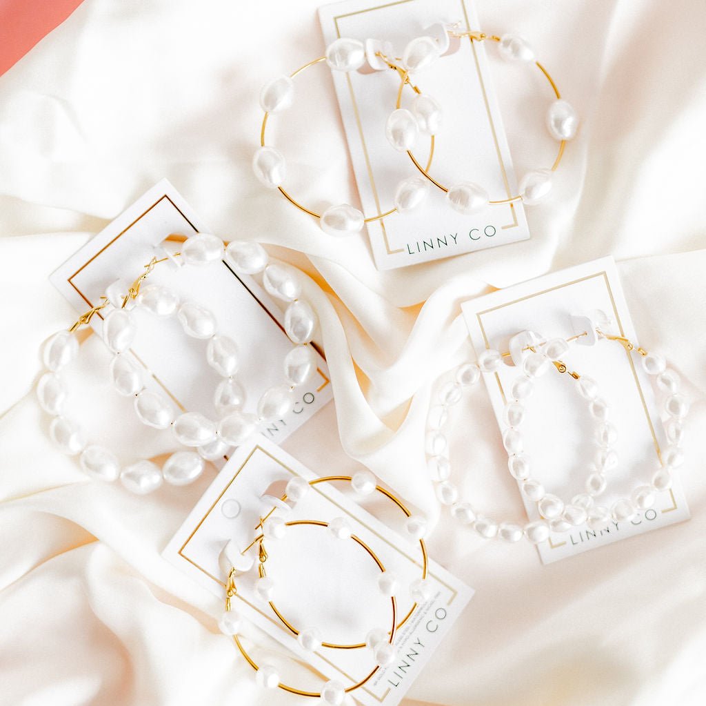 Linny Co | Rachel Gold Tone Pearl Hoop Earrings