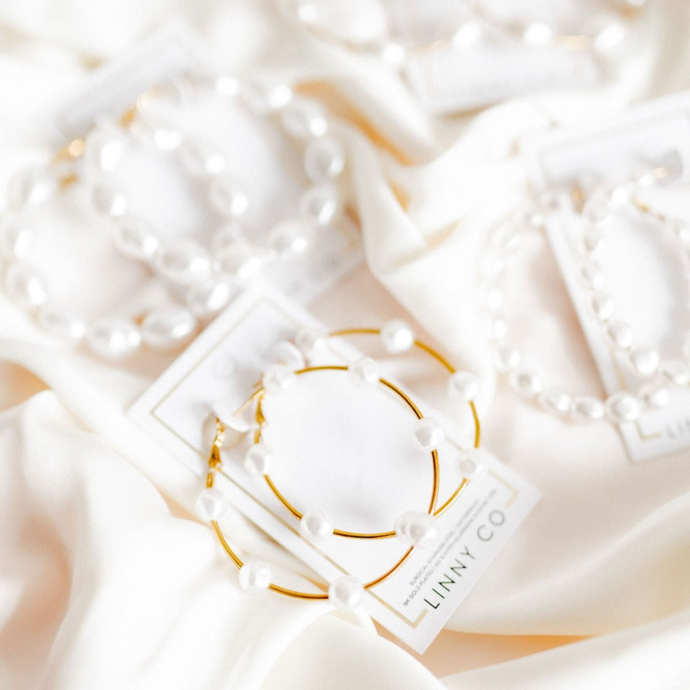 Linny Co | Leah Gold Tone Hoop Earrings with Pearl Accents