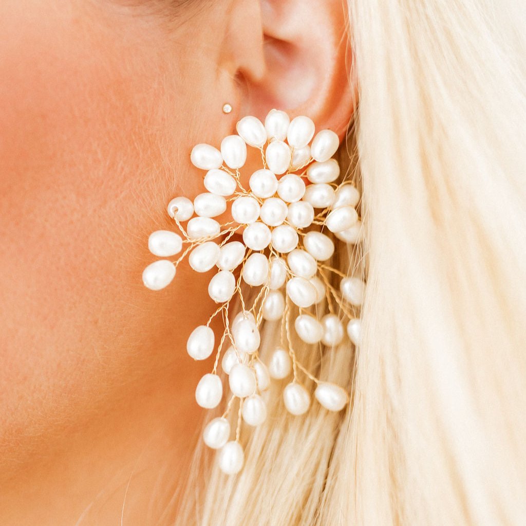 Linny Co | Ariel Gold Tone Pearl Cluster Drop Earrings