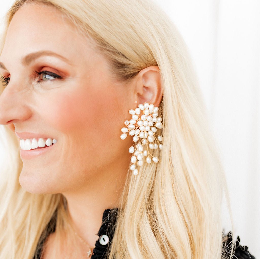 Linny Co | Ariel Gold Tone Pearl Cluster Drop Earrings