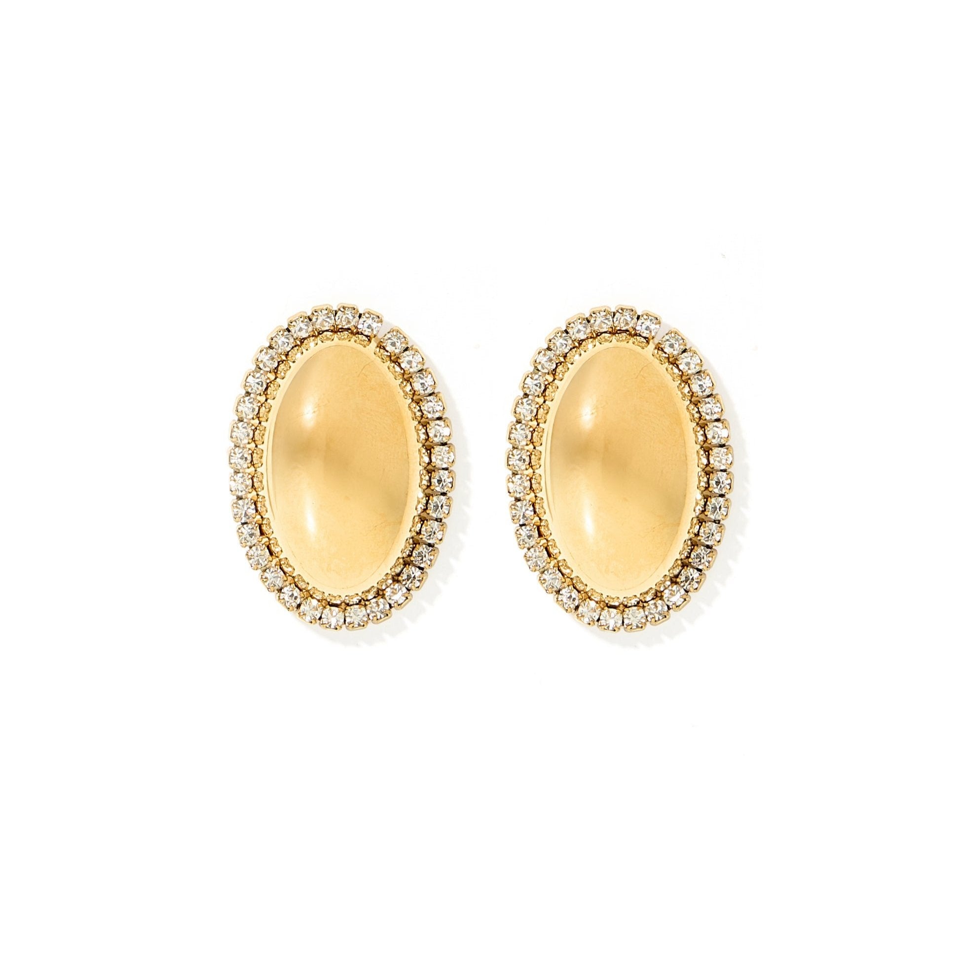 Linny Co | Colette Gold Tone Oval Stud Earrings with CZ Crystal Outline