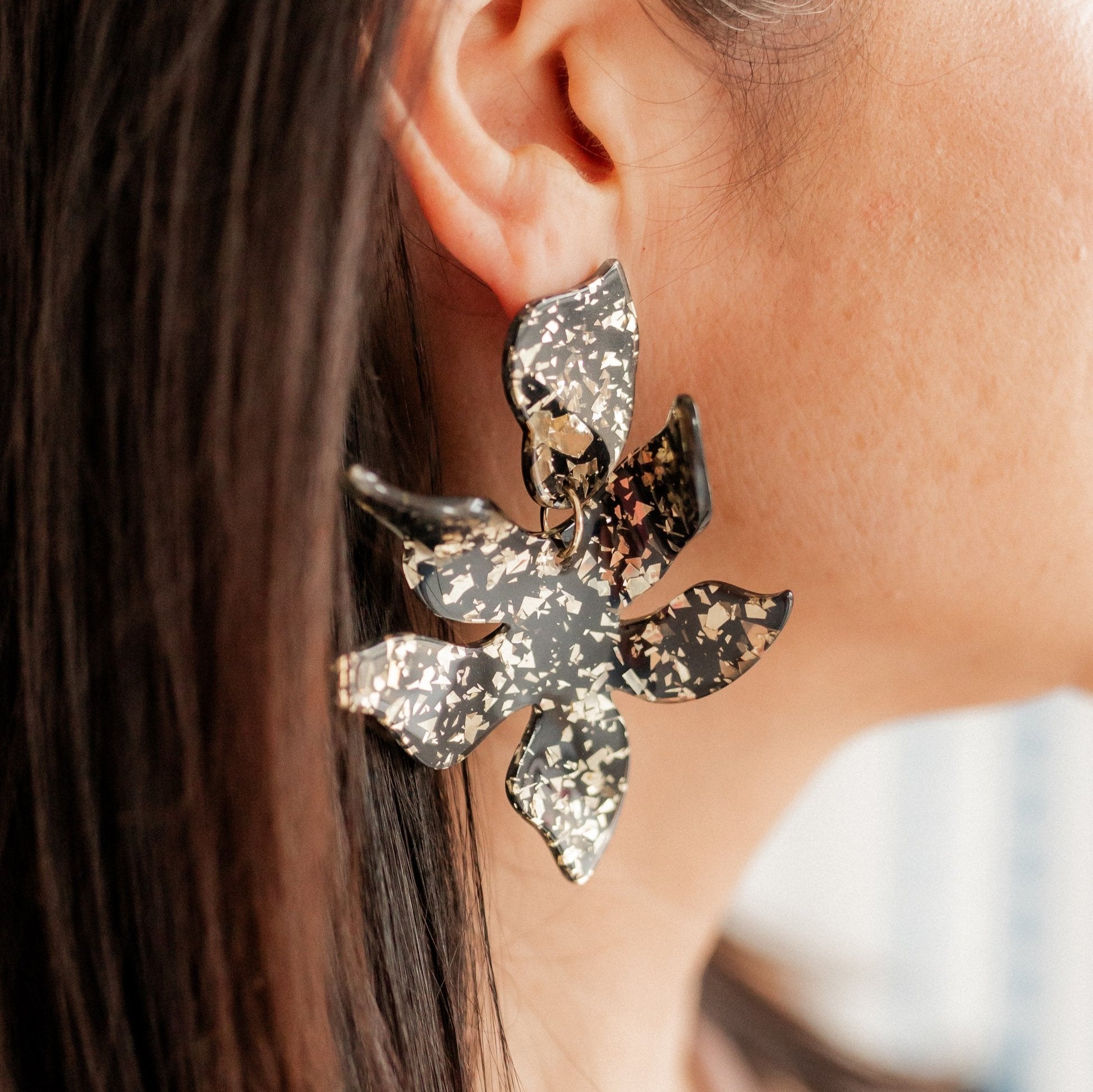 Linny Co | Flora Drop Earrings in NYE Gold Black Metallic