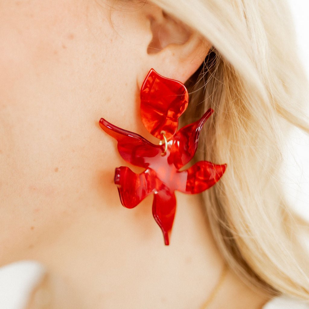 Linny Co | Flora Drop Earrings in Pearlized Red