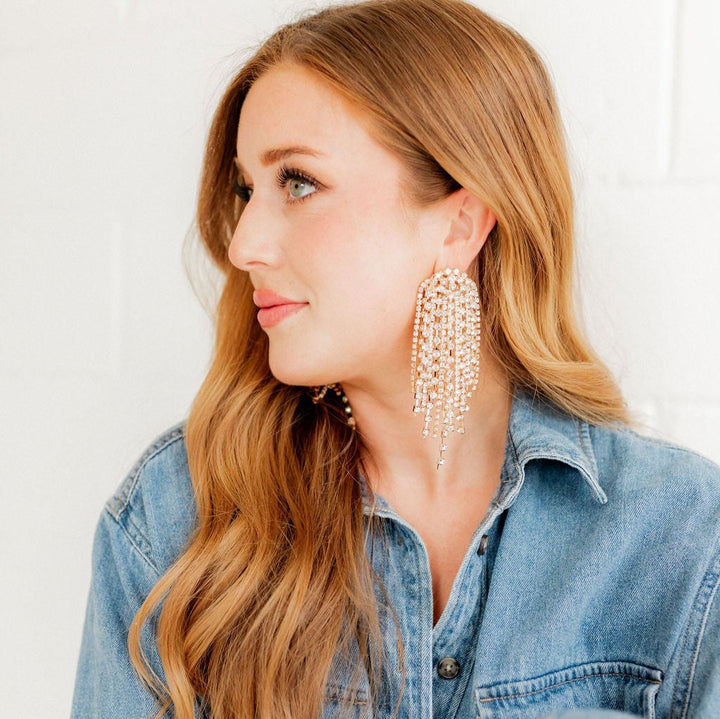 Linny Co | Grayson Gold Tone Crystal Chandelier Earrings