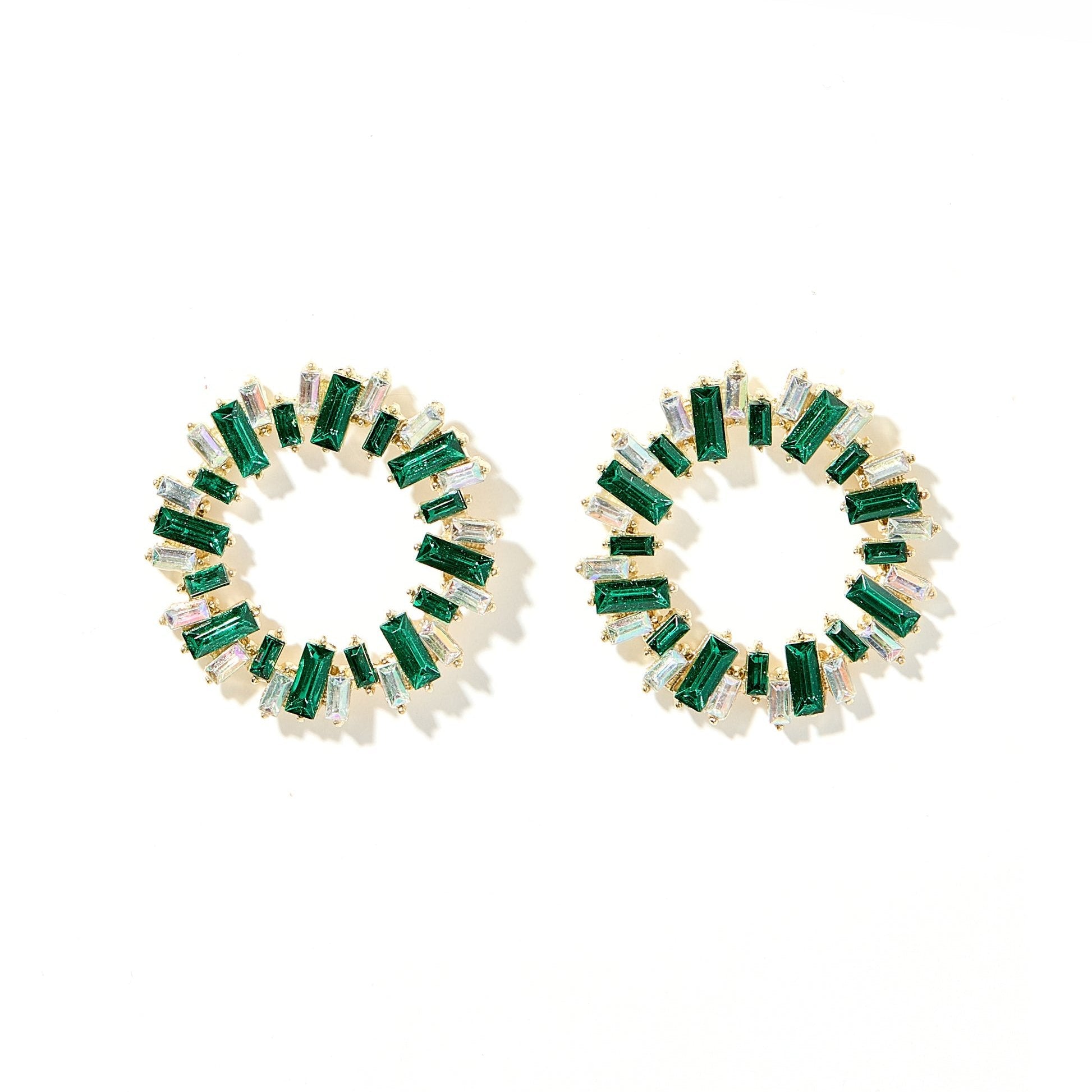 Linny Co | Whitney Gold Tone Circular Earrings with Crystal Accents in Green