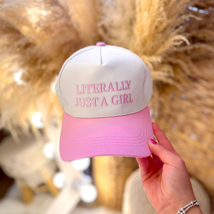 Literally Just A Girl Two Tone Canvas Trucker Cap in Multiple Color Options