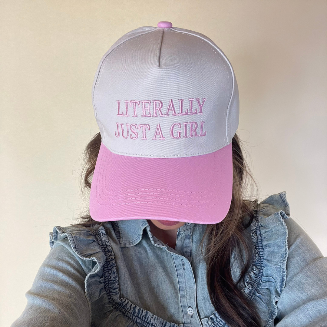 Literally Just A Girl Two Tone Canvas Trucker Cap in Multiple Color Options