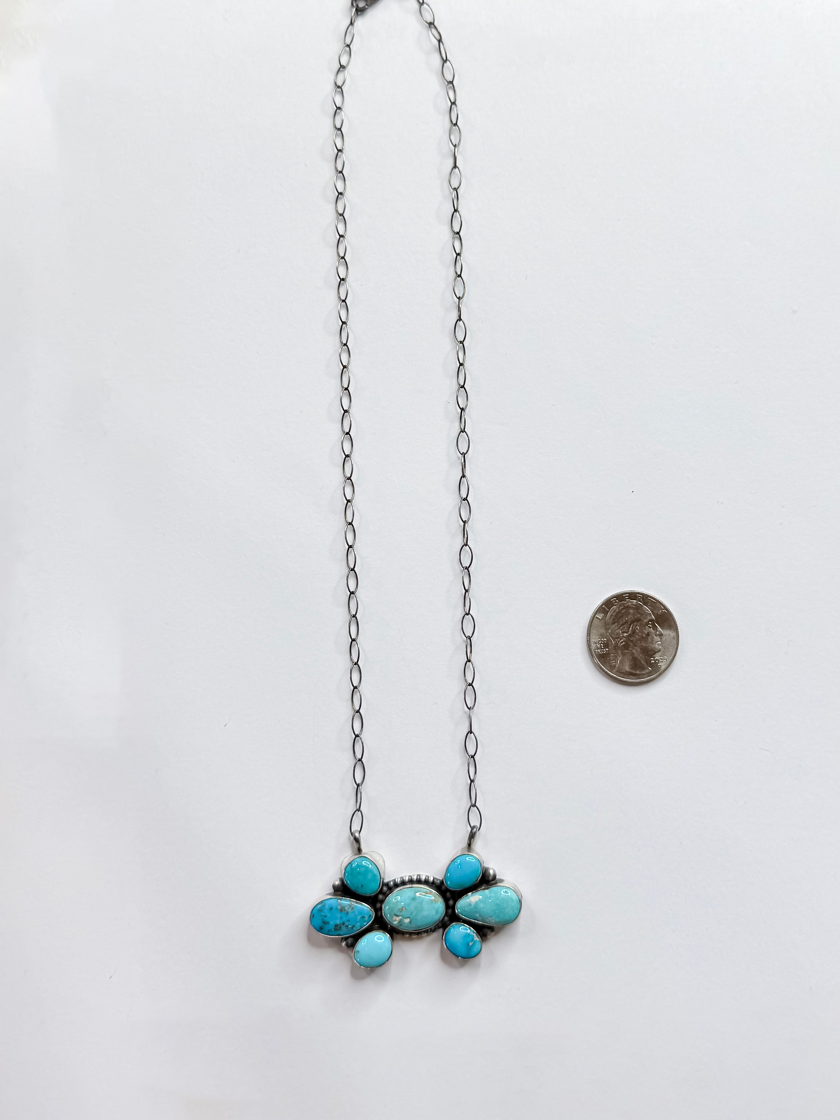 Lorenzo Juan | Navajo Handmade Sterling Silver and Turquoise Stone Cluster Pendant