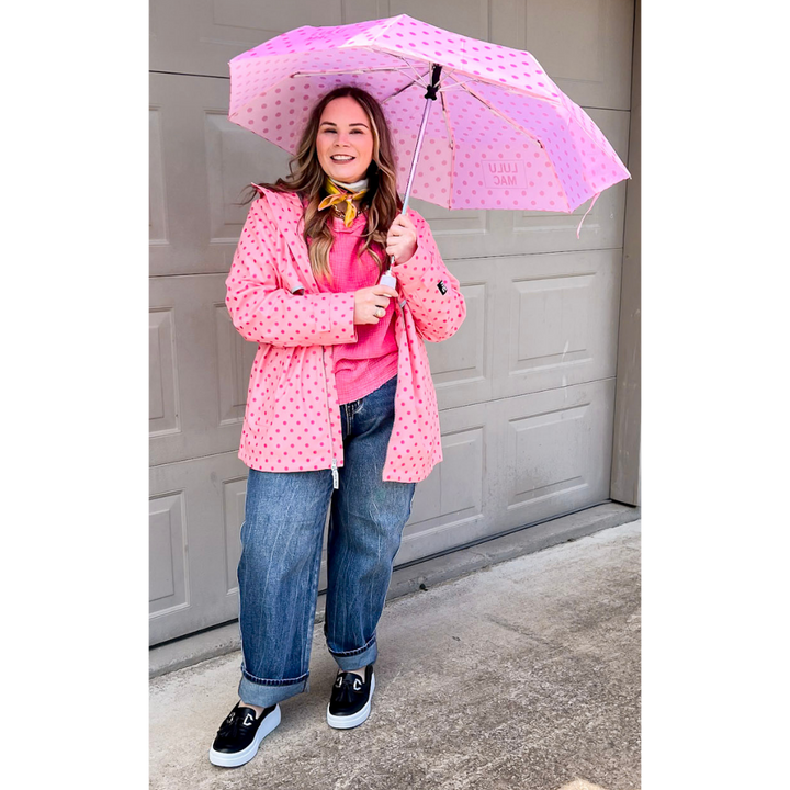 Lulu Mac | Chic Forecast Polka Dot Hooded Rain Jacket in Pink