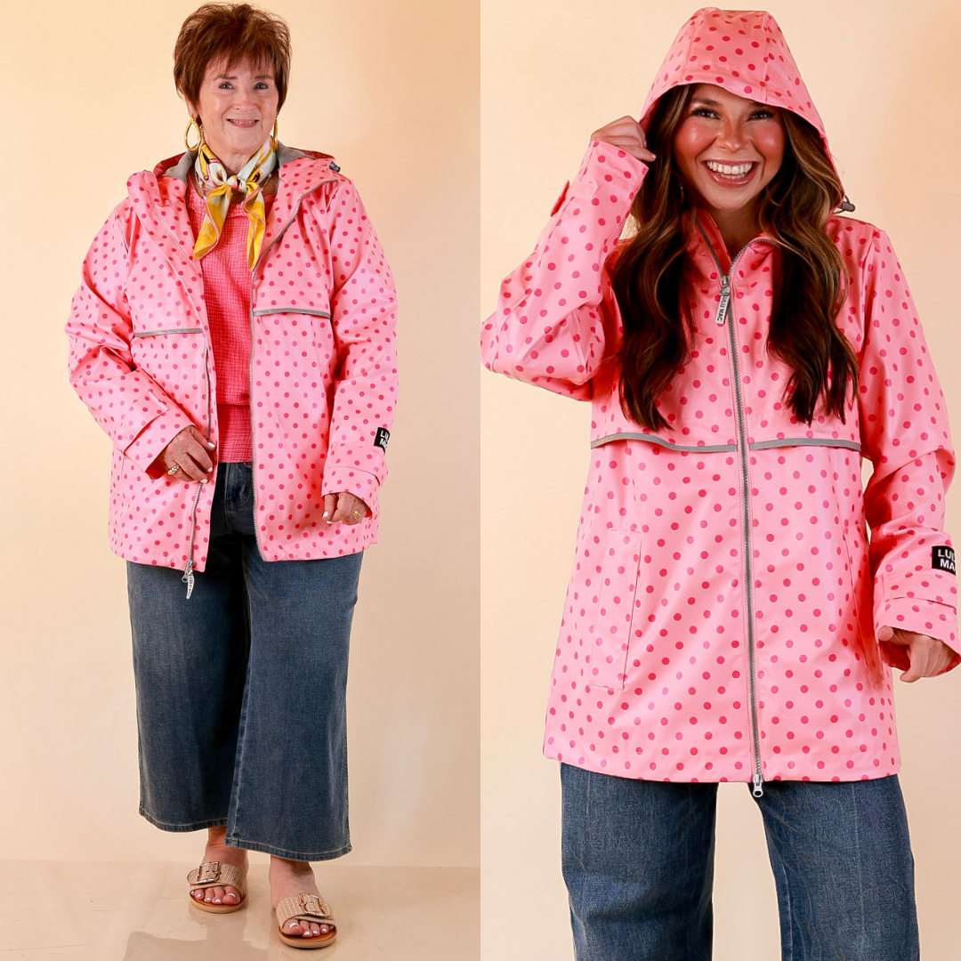 Lulu Mac | Chic Forecast Polka Dot Hooded Rain Jacket in Pink