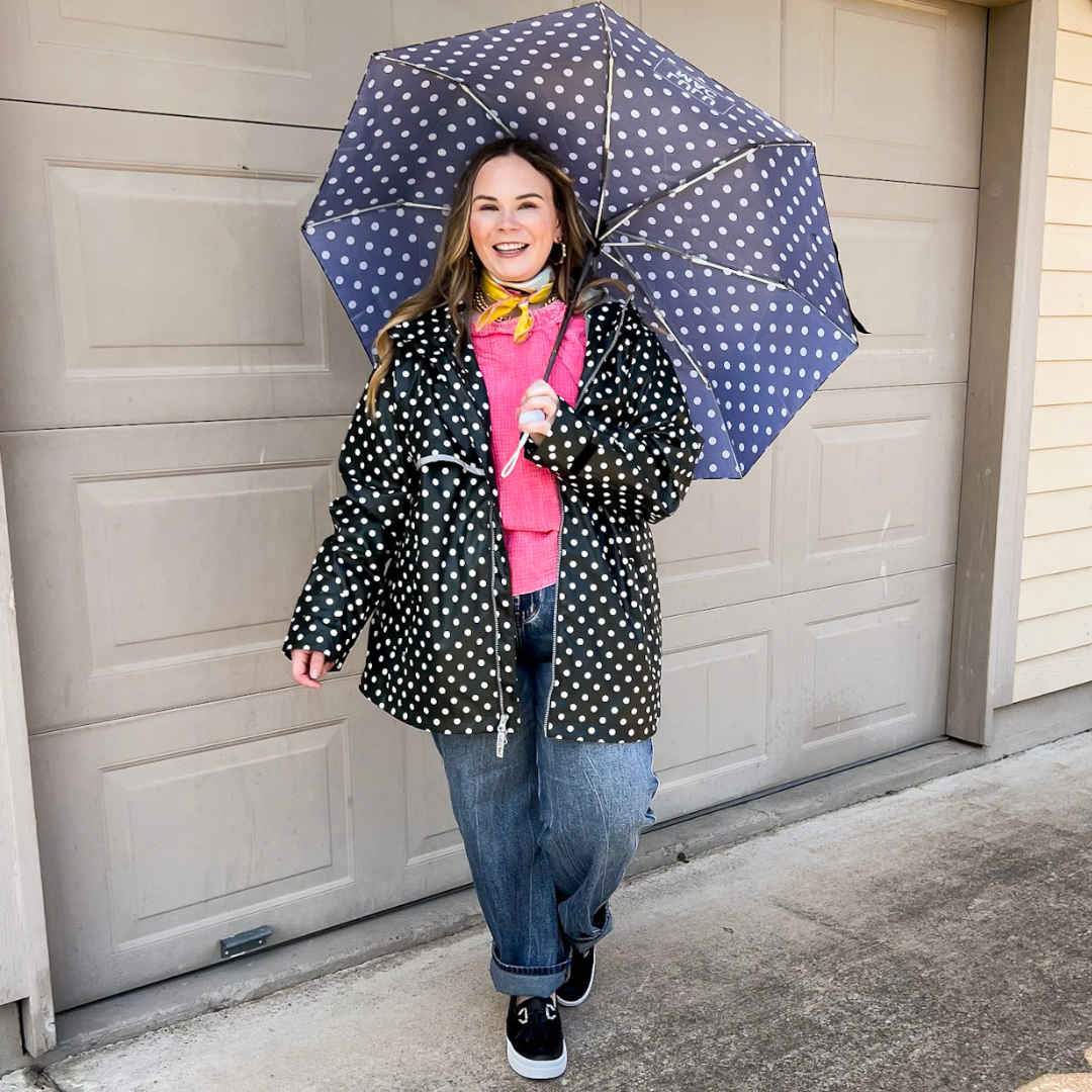 Lulu Mac | Rain or Shine Polka-Dot Umbrella in Black