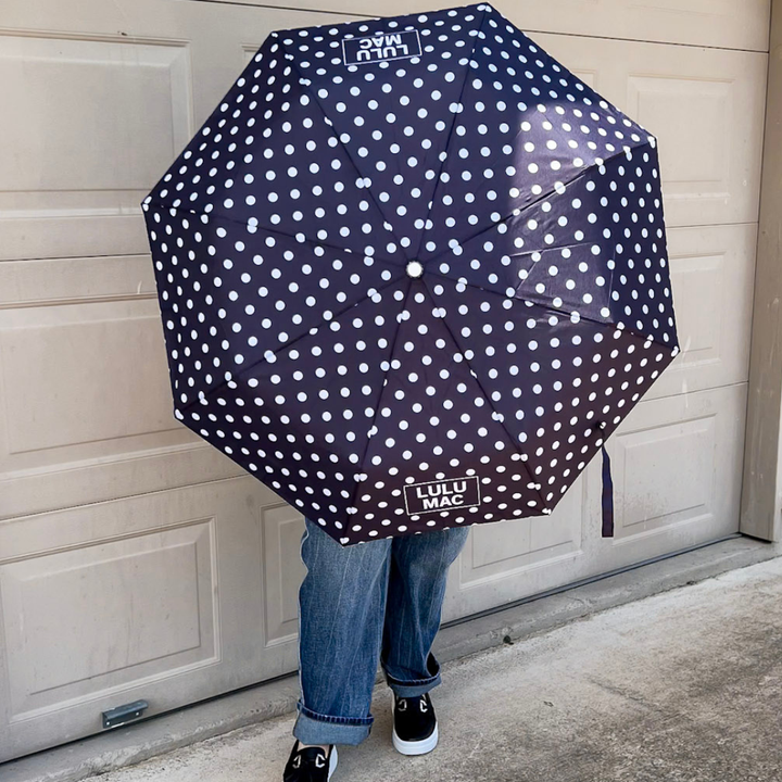 Lulu Mac | Rain or Shine Polka-Dot Umbrella in Black