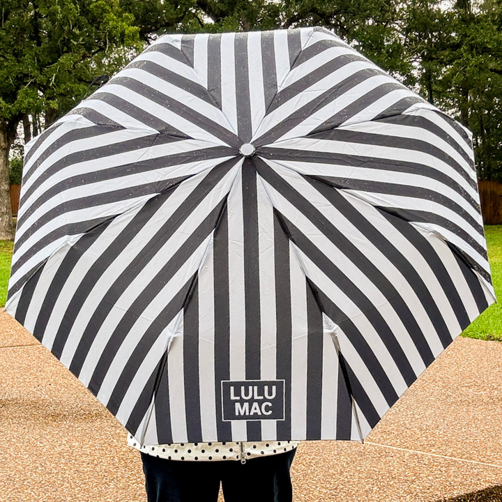 Lulu Mac | Rain or Shine Striped Umbrella in Black and White
