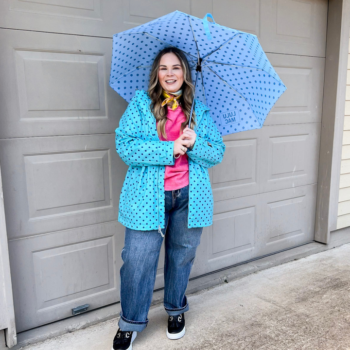 Lulu Mac | Rain or Shine Polka-Dot Umbrella in Blue