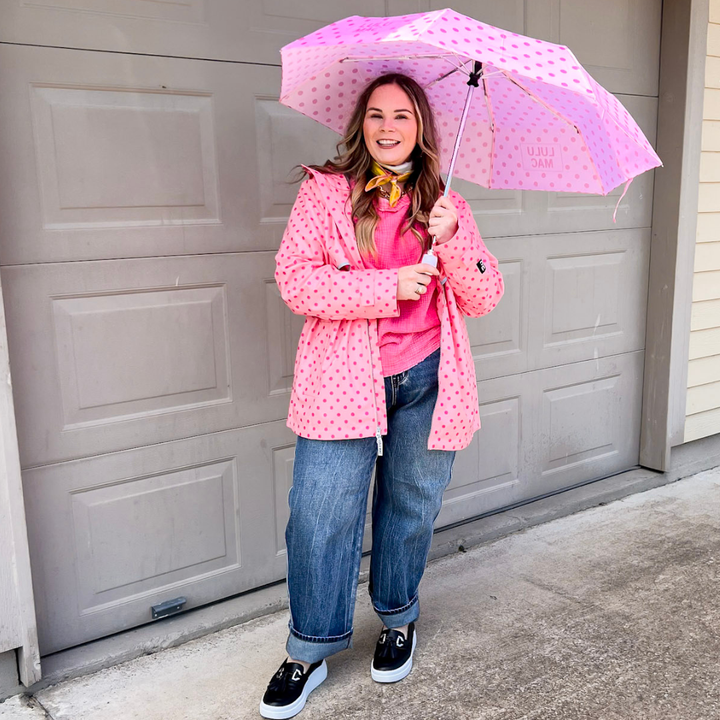 Lulu Mac | Rain or Shine Polka-Dot Umbrella in Pink